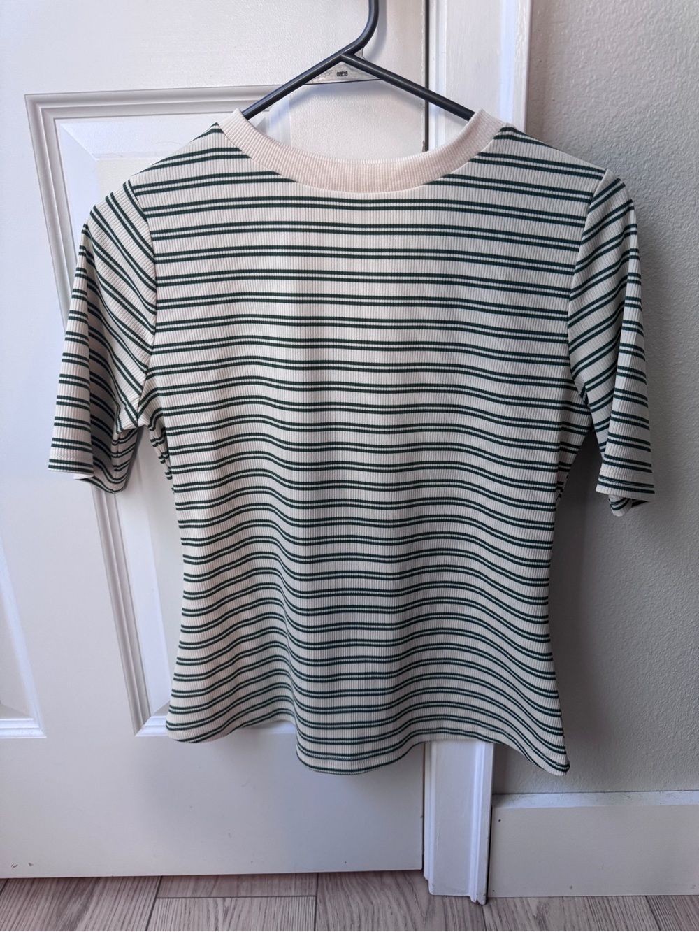 Polagram Green & Cream Striped Ribbed Short Sleeve Tee